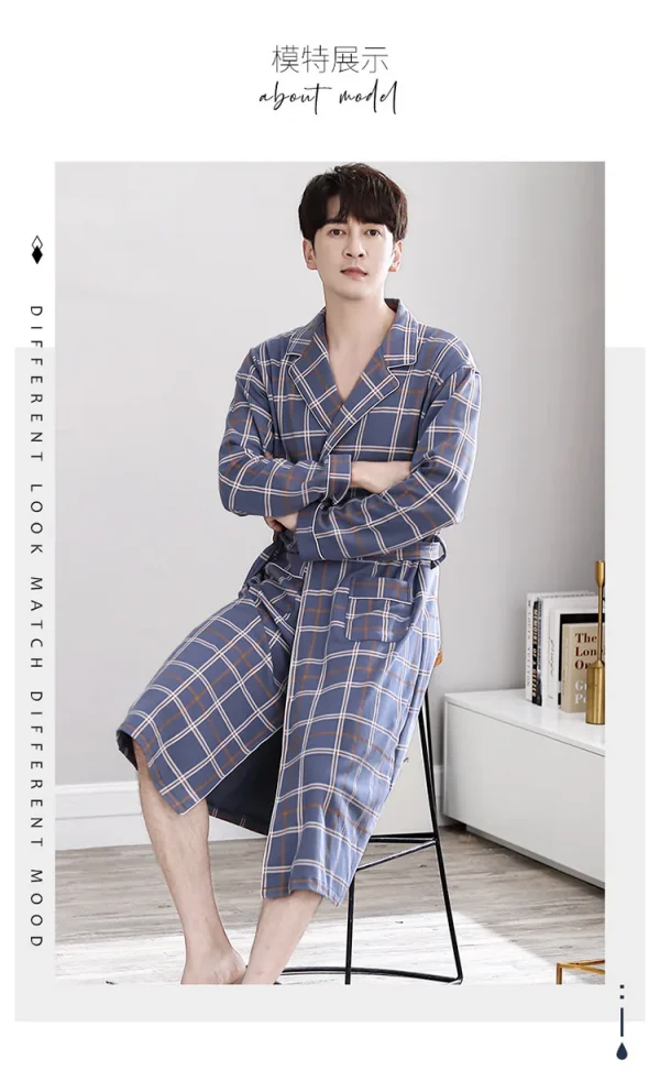 رداء حمام منقوش غير رسمي رجل ربيع الخريف القطن رداء ملابس خاصة طويلة الأكمام كيمونو الذكور الخامس الرقبة الملابس الداخلية الحميمة سبا Robes L-4XL