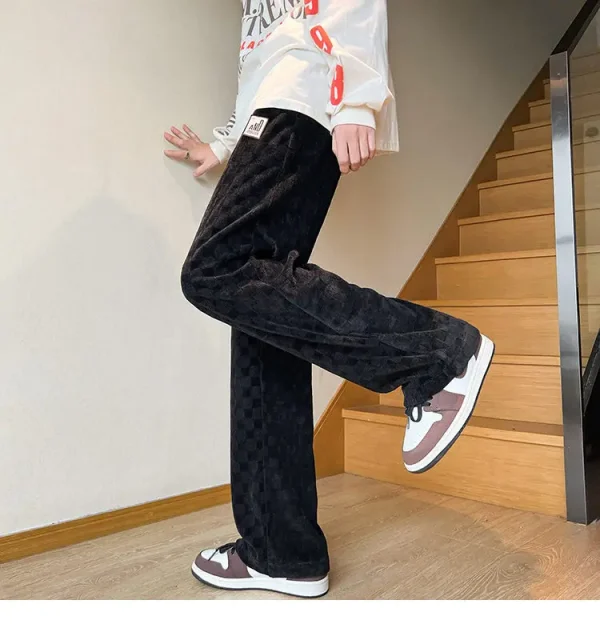 الخريف سراويل تقليدية الرجال موضة مستقيم منقوشة السراويل الرجال الشارع الشهير الهيب هوب فضفاض بنطال ذو قصة أرجل واسعة رجالي Vintage بنطلون M-3XL