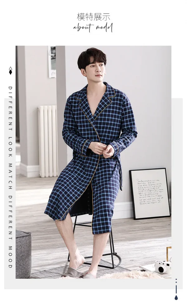 رداء حمام منقوش غير رسمي رجل ربيع الخريف القطن رداء ملابس خاصة طويلة الأكمام كيمونو الذكور الخامس الرقبة الملابس الداخلية الحميمة سبا Robes L-4XL