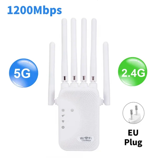 Kebidumei 1200/300Mbps واي فاي مكرر مكبر للصوت 2.4G 5G شبكة المتوسع المدى موسع إشارة WiFi الداعم لاسلكي واي فاي راوتر
