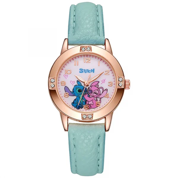 Cartoon Pattern Stitch Girls Watches for Kids Leather Strap Children Watch with Rhinestone Dial reloj stich Exquisite Gift