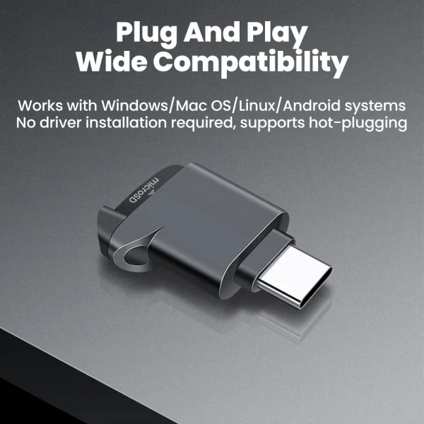 قارئ بطاقة TF صغير Type-C 2.0 للتخزين الخارجي باللون الأسود قابل للتمدد لبطاقة الذاكرة USB C 2.0 لأيفون 17 16 قارئ بطاقة TF صغير