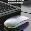 ماوس لاسلكي بلوتوث وأوضاع مزدوجة 2.4 جيجا هرتز قابلة لإعادة الشحن RGB صامتة مريحة للكمبيوتر الشخصي iPad والكمبيوتر المحمول والهواتف المحمولة والتليفزيون