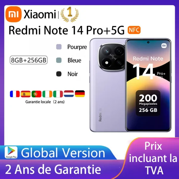 Xiaomi Redmi Note 14 Pro Plus 5G، NFC، Snapdragon®7s Gen 3، شاشة AMOLED 1,5K بوصة، 120 هرتز، كاميرا 200 ميجابكسل، بطارية 5110 مللي أمبير، الشاحن غير متضمن