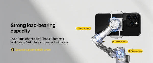 AOCHUAN Smart X2 3 Axis Gimbal Stabilizer للهواتف الذكية iPhone و Android Gimbal مع شاشة LED مدمجة لعمود التمديد