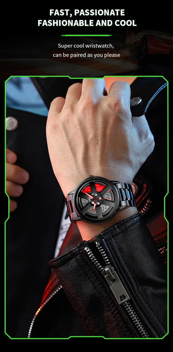 VA VA VOOM Sports Car Watch Fashionable Rotating Dial Stainless Steel Strap 3Bar Waterproof Quartz Movement Watches reloj hombre