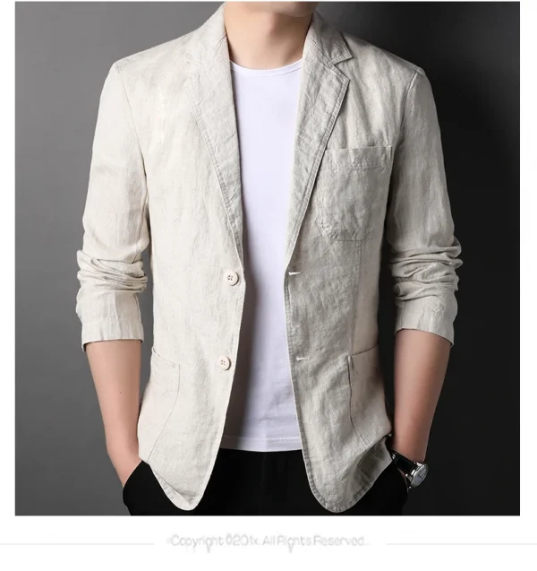 ربيع صيف 2025 بدلة رجالية جديدة عالية الجودة من الكتان الرجالي الأنيق قميص رقيق تركيب قماش معطف رجالي 100٪ كتان بليزر