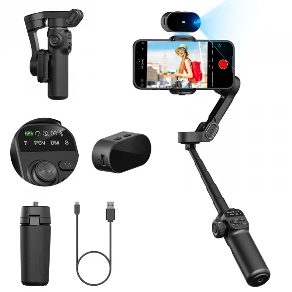 AOCHUAN Smart X2 3 Axis Gimbal Stabilizer للهواتف الذكية iPhone و Android Gimbal مع شاشة LED مدمجة لعمود التمديد