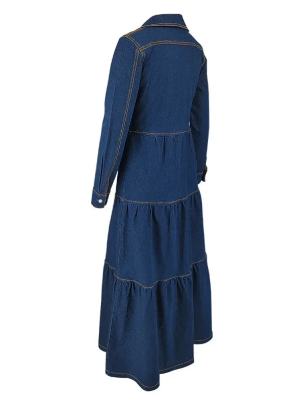 Wmstar فستان الدنيم المرأة عادية زر سترة طويلة الأكمام فساتين موضة ملابس الشارع الشهير ملابس الربيع الجديدة بالجملة دروبشيبينغ