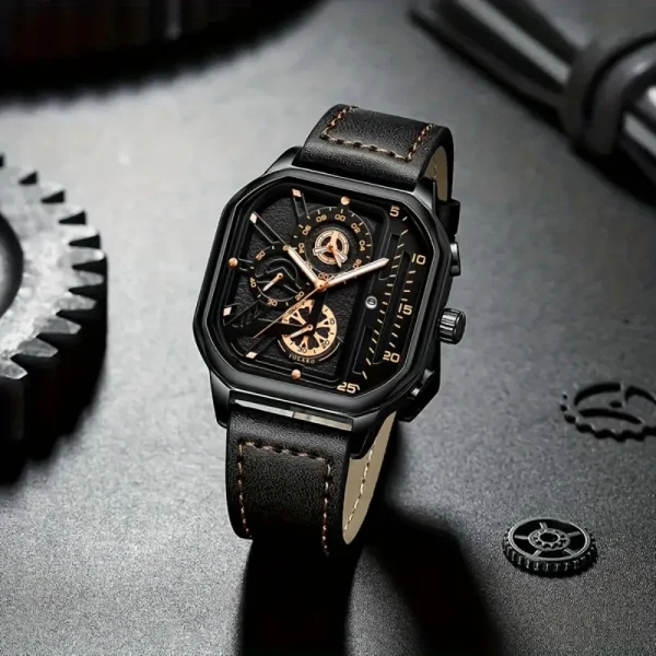 الفاخرة الطلب الكبير الرجال ساعة مربعة عادية بو حزام من الجلد الرجال الساعات الرياضية