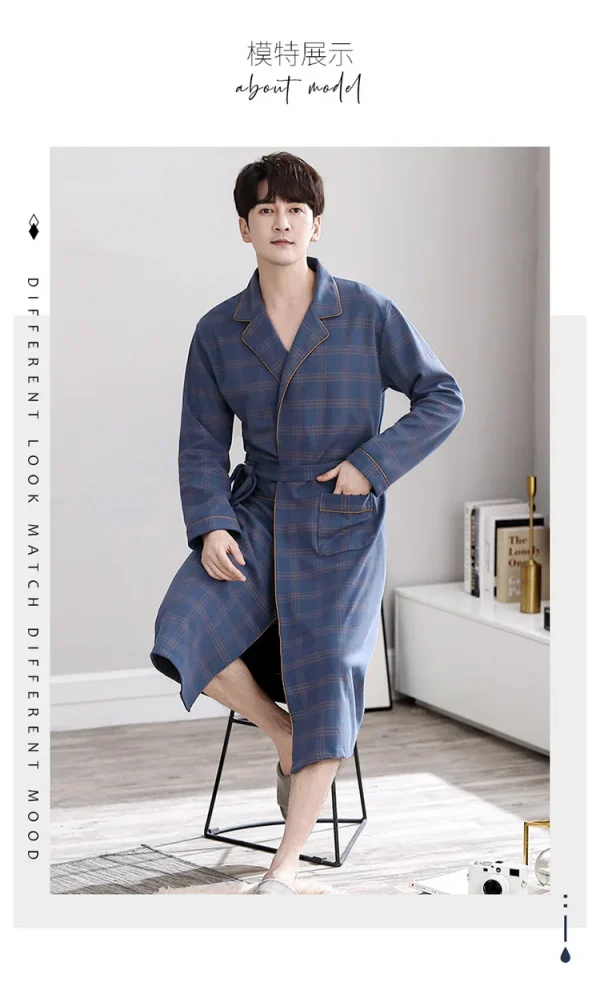 رداء حمام منقوش غير رسمي رجل ربيع الخريف القطن رداء ملابس خاصة طويلة الأكمام كيمونو الذكور الخامس الرقبة الملابس الداخلية الحميمة سبا Robes L-4XL