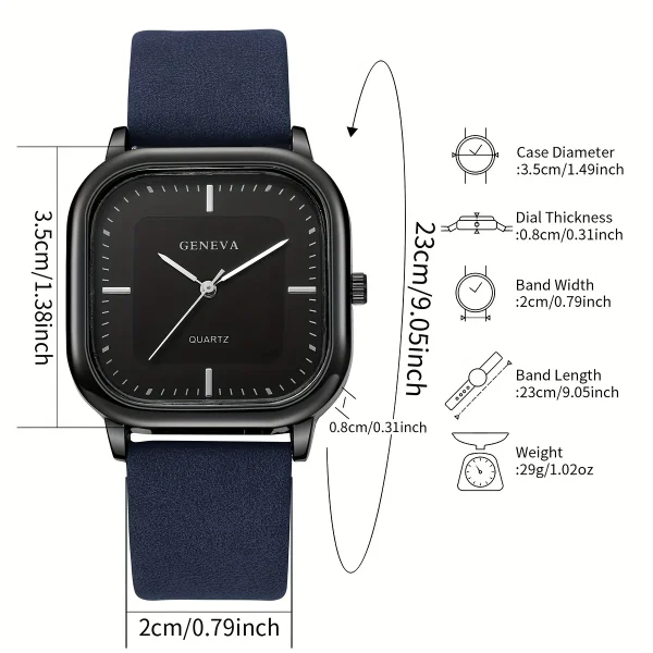 ساعات رجالية مربعة الشكل ساعة كوارتز بسيطة كاجوال بحزام جلدي ساعة يد Reloj Hombre (بدون صندوق)