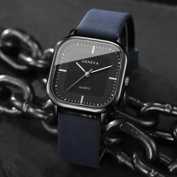 ساعات رجالية مربعة الشكل ساعة كوارتز بسيطة كاجوال بحزام جلدي ساعة يد Reloj Hombre (بدون صندوق)