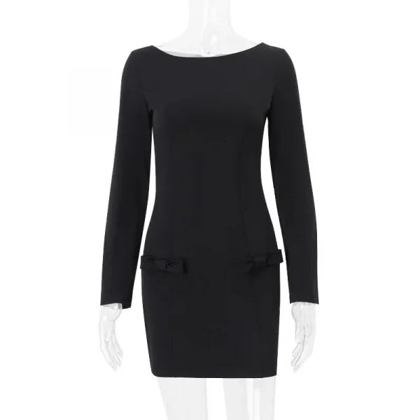 فستان أنيق على الطراز الأوروبي الأمريكي على شكل حرف A وأكمام طويلة وخصر عالي يحدد شكل الفستان النحيف للنساء