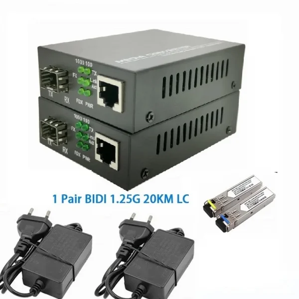 1 Pair Fiber Optical Media Converter 1 Port SFP to 1 RJ45 Gigabit Optical Fiber Ethernet 10/100/1000M