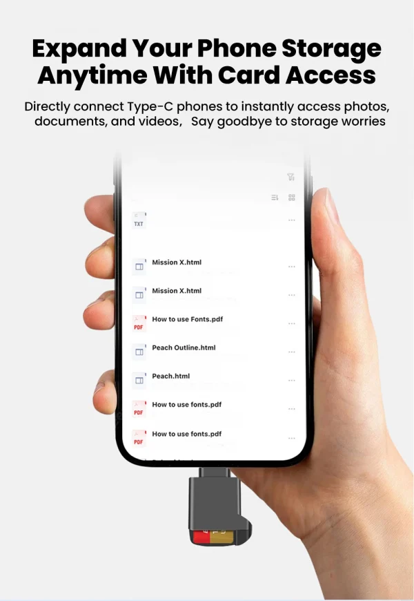 قارئ بطاقة TF صغير Type-C 2.0 للتخزين الخارجي باللون الأسود قابل للتمدد لبطاقة الذاكرة USB C 2.0 لأيفون 17 16 قارئ بطاقة TF صغير