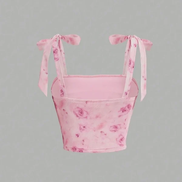 Solid Tie Shoulder Ruched Wide Strap Slim Fit Crop Top for Women Summer 2025 Y2K Clothes Pink Backless Cami Top Streetwear