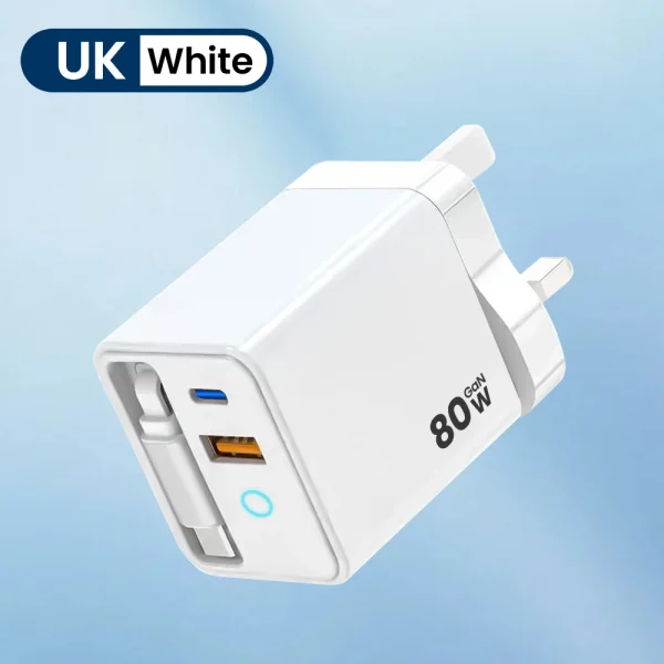 شاحن هاتف USB سريع للغاية 80 وات من النوع C كابل USB C تلسكوبي لأجهزة Iphone 16 15 والكمبيوتر المحمول Samsung مع ضوء