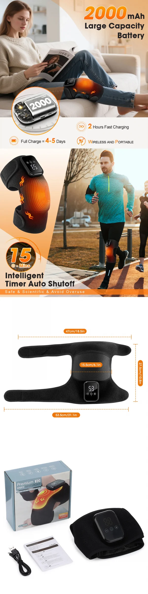 تسخين كهربائي الاهتزاز ضمادة تدليك الركبة 3 في 1 مدلك للكتف الكوع الساخن ضغط الحرارية المشتركة هدفين استرخاء العضلات