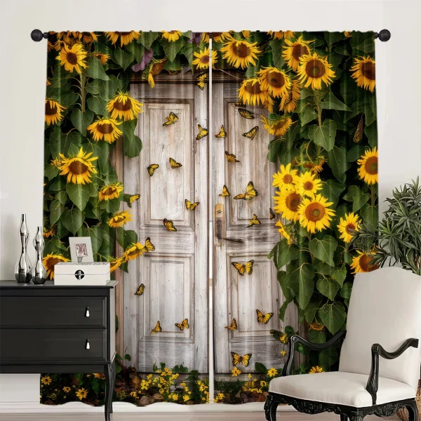 قطعتان، ستائر الربيع والصيف ستائر باب الحظيرة لعباد الشمس ستائر شبه شفافة متينة 100% من نسيج البوليستر متعددة الاستخدامات للون الرمادي،