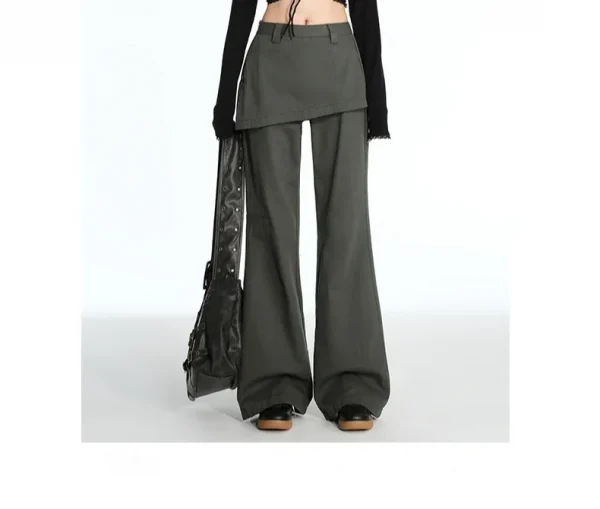 2025 ربيع الخريف حجم كبير الرجعية وهمية قطعتين ضرطة الستار الجينز مايكرو سحب البضائع التخسيس مستقيم مكدسة واسعة الساق السراويل