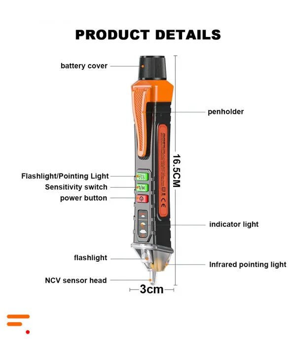 موفاشا عدم الاتصال كاشف جهد قلم كهربائي التيار المتناوب جهاز قياس الجهد الكهربائي الذكية توقف مكتشف 12-1000 فولت