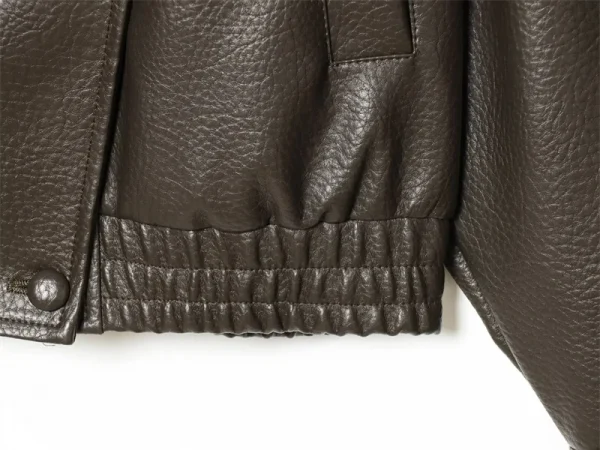 سترة نسائية لخريف 2025 جديدة باللون الأسود بأكمام طويلة من الجلد الصناعي بتصميم دراجة نارية