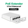 5 منافذ مقاومة للماء POE موسع 4 منافذ مكرر 100/1000 ميجابت في الثانية شبكة خارجية IP55 VLAN 44-57 فولت لكاميرا POE Wierless AP