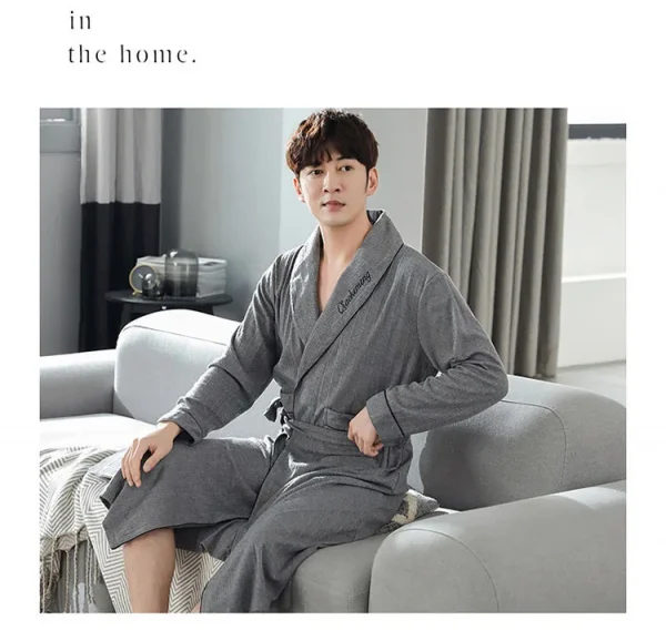 رداء حمام منقوش غير رسمي رجل ربيع الخريف القطن رداء ملابس خاصة طويلة الأكمام كيمونو الذكور الخامس الرقبة الملابس الداخلية الحميمة سبا Robes L-4XL