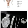 6 قطعة ساعة نسائية فاخرة أنيقة من خليط معدني ساعة يد كريستالية للسيدات هدية ساعة كوارتز سبيكة حجر الراين سوار Montre