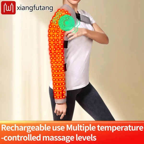 جهاز تدليك الذراع الملتف بالضوء الأحمر، 3 إعدادات للاهتزاز، تخفيف آلام الكوع، إجهاد العضلات، الكتف المتجمد، سهولة