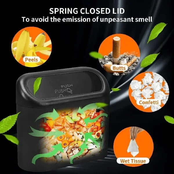 سلة مهملات السيارة (مع غطاء) تحتوي على 60 (300) كيس قمامة، سلة مهملات السيارة الصغيرة، ملحقات سيارة صغيرة مانعة للتسرب