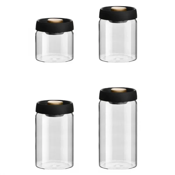 وعاء قهوة بغطاء أسود متعدد السعة، وعاء تخزين يدوي مقاوم للرطوبة، إبريق شاي زجاجي للمطبخ، وعاء تخزين حبوب القهوة، جرة محكمة الغلق