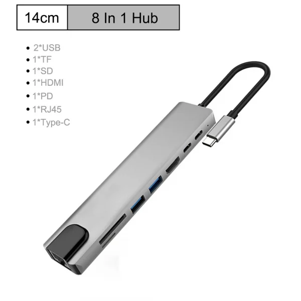 USB C HUB نوع C الفاصل إلى HDMI-4K محطة إرساء محول الكمبيوتر المحمول مع PD SD TF RJ45 Thunderbolt 3 لماك بوك اير M1 باد برو