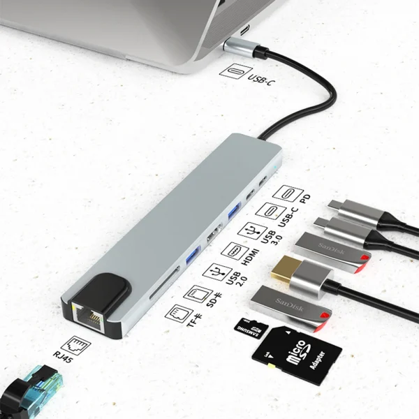 USB C HUB نوع C الفاصل إلى HDMI-4K محطة إرساء محول الكمبيوتر المحمول مع PD SD TF RJ45 Thunderbolt 3 لماك بوك اير M1 باد برو
