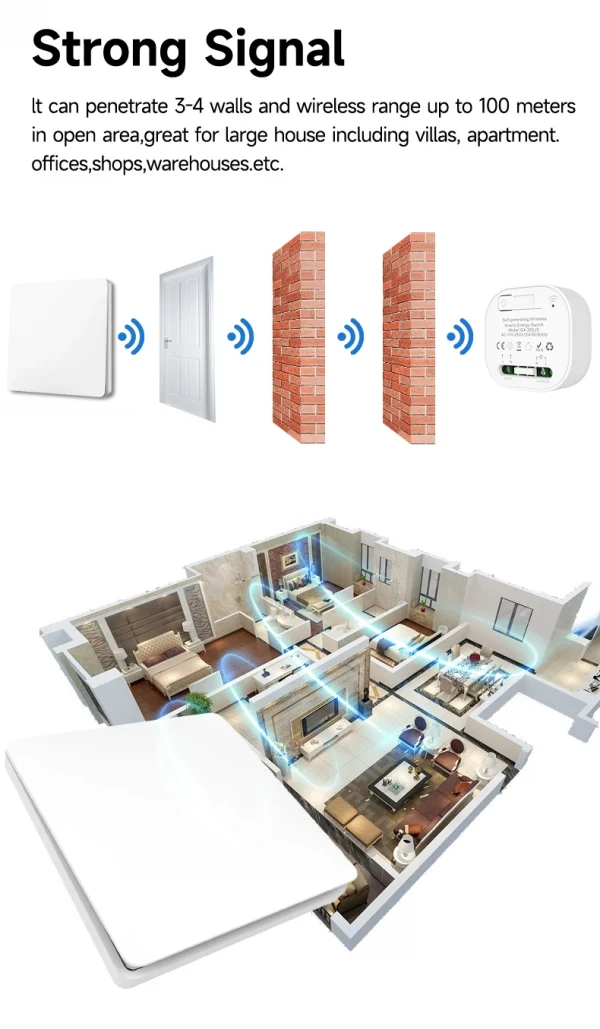 QX-305 Gray Self-powered wireless Remote Control Light Switch RF433Mhz 1/2 way Electric Switch