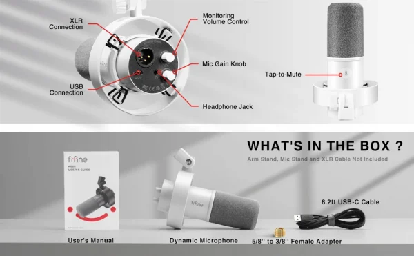 ميكروفون FIFINE للتسجيل XLR الديناميكي مع مراقبة في الوقت الفعلي، ميكروفون بث USB مع مقبض كسب/كتم صوت يعمل باللمس للكمبيوتر الشخصي، Mixer-K688