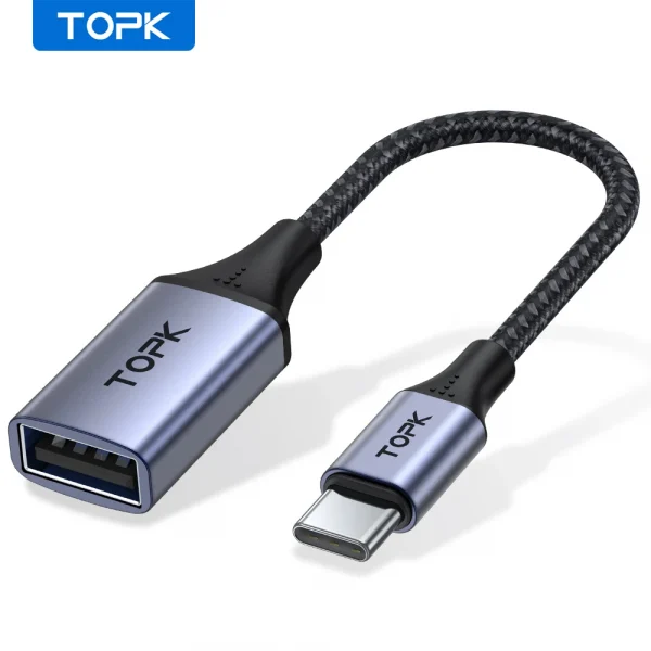 TOPK USB C إلى USB A Dapter OTG كابل نوع C ذكر إلى USB 3.0 2.0 أنثى كابل لمحول ماك بوك برو سامسونج نوع C