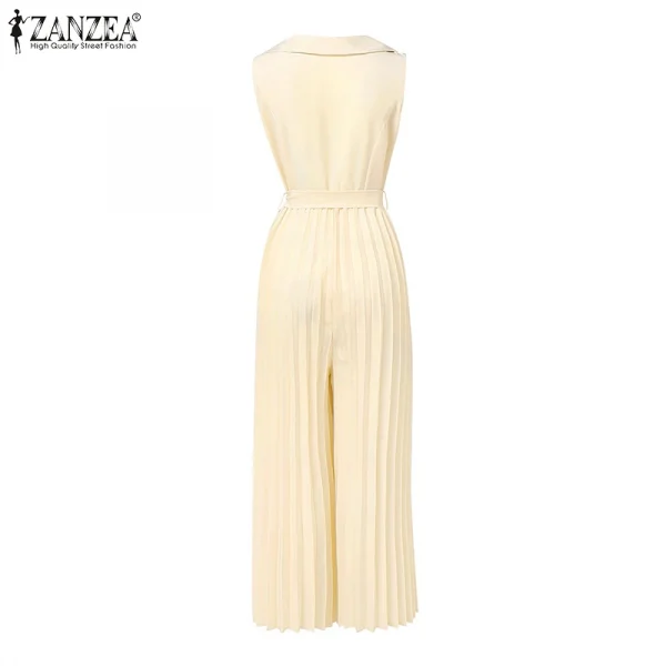 موضة النساء حللا 2026 ZANZEA ثوب فضفاض صيفي أنيق واسع الساق العمل OL وزرة الخامس الرقبة بلا أكمام مطوي Playsuit بنطلون