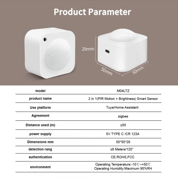 Tuya ZigBee 2in1 PIR مستشعر ذكي لسطوع الحركة كاشف الحركة البشرية مستشعر الضوء المدمج يعمل مع مساعد المنزل