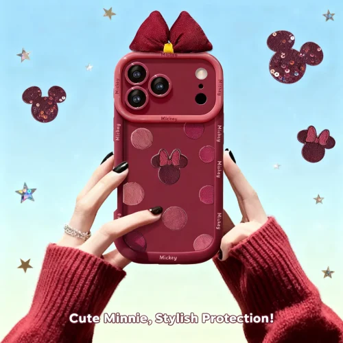 حافظة هاتف ميكي ماوس بولكا دوت بو 2024 السنة الجديدة متوافقة مع آيفون 15 برو ماكس آيفون 16 غطاء حماية من السيليكون