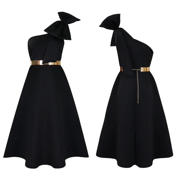 موضة النساء بمقاسات كبيرة فستان بكفة كتف مائلة مع فيونكة لحفلات رسميّة فستان أنيق جديد للمناسبات الخاصة