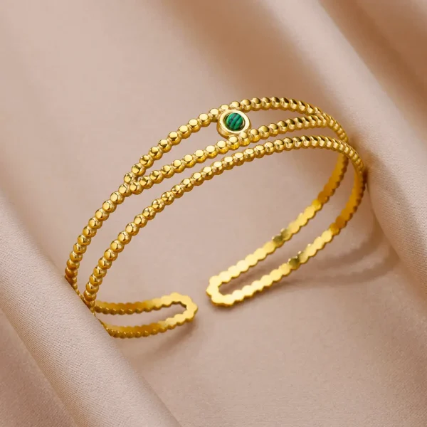 طبقة مزدوجة يترك الإسورة للنساء مطلية بالذهب مفتوحة الفولاذ المقاوم للصدأ الكفة الأساور الحد الأدنى مجوهرات المعصم Freeshipping البنود