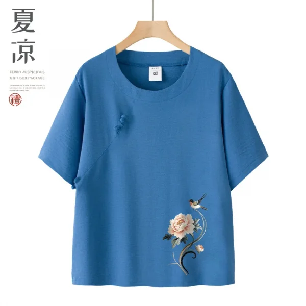 عادية الأزهار طباعة قصيرة الأكمام رقيقة أمي مجموعة الصيف فضفاض تي شيرت الجدة الملابس قطعتين دعوى البوليستر دنة مزيج