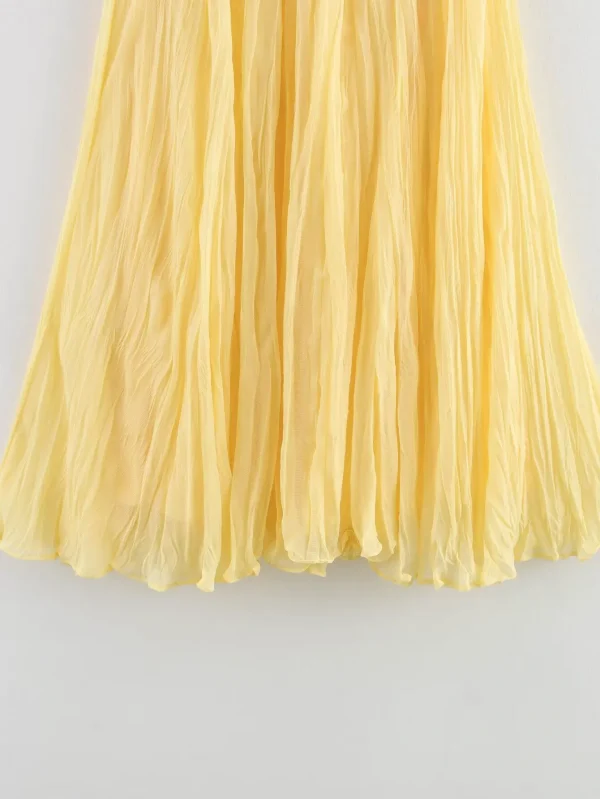 تنورة YENKYE للسيدات مجعدة على شكل حرف a ميدي باللون الأصفر والزبدة بخصر مطاطي تنانير أنيقة لعطلات الربيع والصيف جديدة 2025 faldas mujer