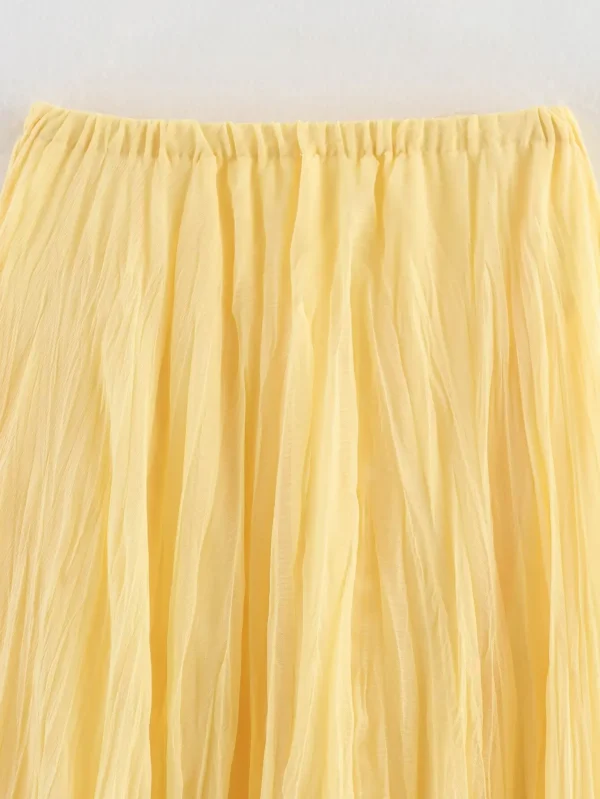 تنورة YENKYE للسيدات مجعدة على شكل حرف a ميدي باللون الأصفر والزبدة بخصر مطاطي تنانير أنيقة لعطلات الربيع والصيف جديدة 2025 faldas mujer