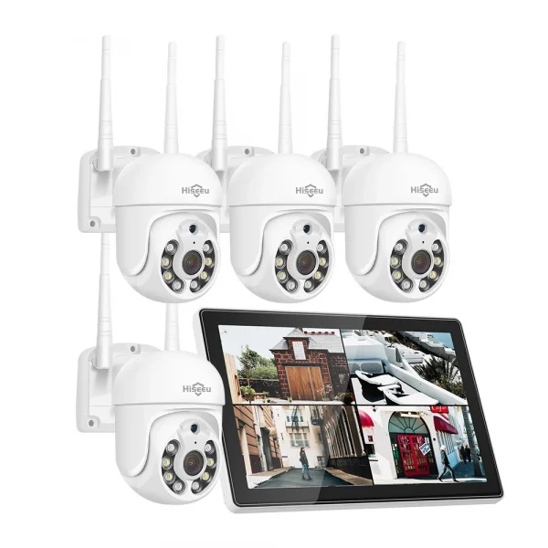 Hiseeu 3/5MP 10CH NVR مع شاشة 10.1 بوصة مجموعة كاميرات أمنية لاسلكية في الهواء الطلق كاميرا IP مقاومة للماء مجموعة نظام المراقبة بالدوائر التليفزيونية المغلقة