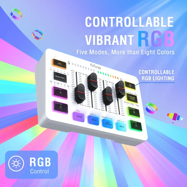 خلاط USB للألعاب من FIFINE مزود بـ 4 قنوات/واجهة ميكروفون XLR/RGB، خلاط صوت لبث الألعاب Podcast AmpliGame SC3W