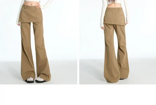 2025 ربيع الخريف حجم كبير الرجعية وهمية قطعتين ضرطة الستار الجينز مايكرو سحب البضائع التخسيس مستقيم مكدسة واسعة الساق السراويل