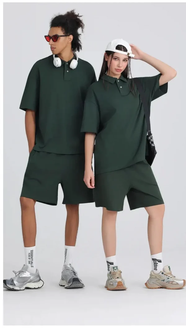 275 جرامًا من القطن الخالص بلون فضفاض قصير الأكمام قميص بولو قم بتخصيص تصميم نص الصورة الخاص بك للنساء والرجال